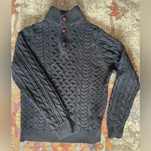 L.L.Bean Men’s Nautical Navy 3 Button Cable Knit Pullover Sweater